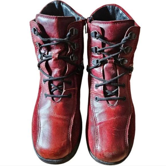 Saute Mouton Riley Suede Leather Boho Fall Winter  Women's Ankle Boots Red Sz 38 - Picture 2 of 16
